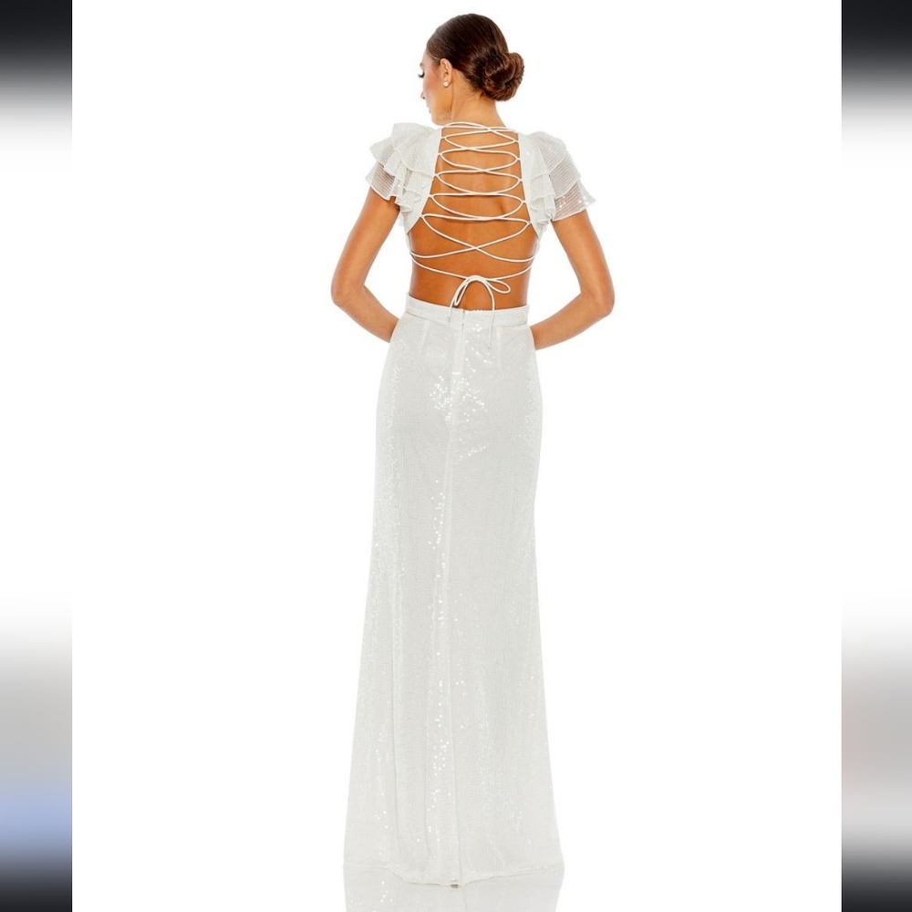 NEW! ๐ค Mac Duggal Bridal 10829 Sleeves Dress - Full Sequined A-Line Prom Dress - Picture 3 of 15